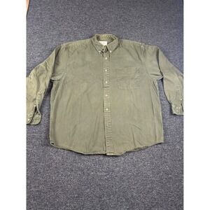 Eddie Bauer Mens L Olive Button Down Shirt 100% Cotton Stain Sleeve